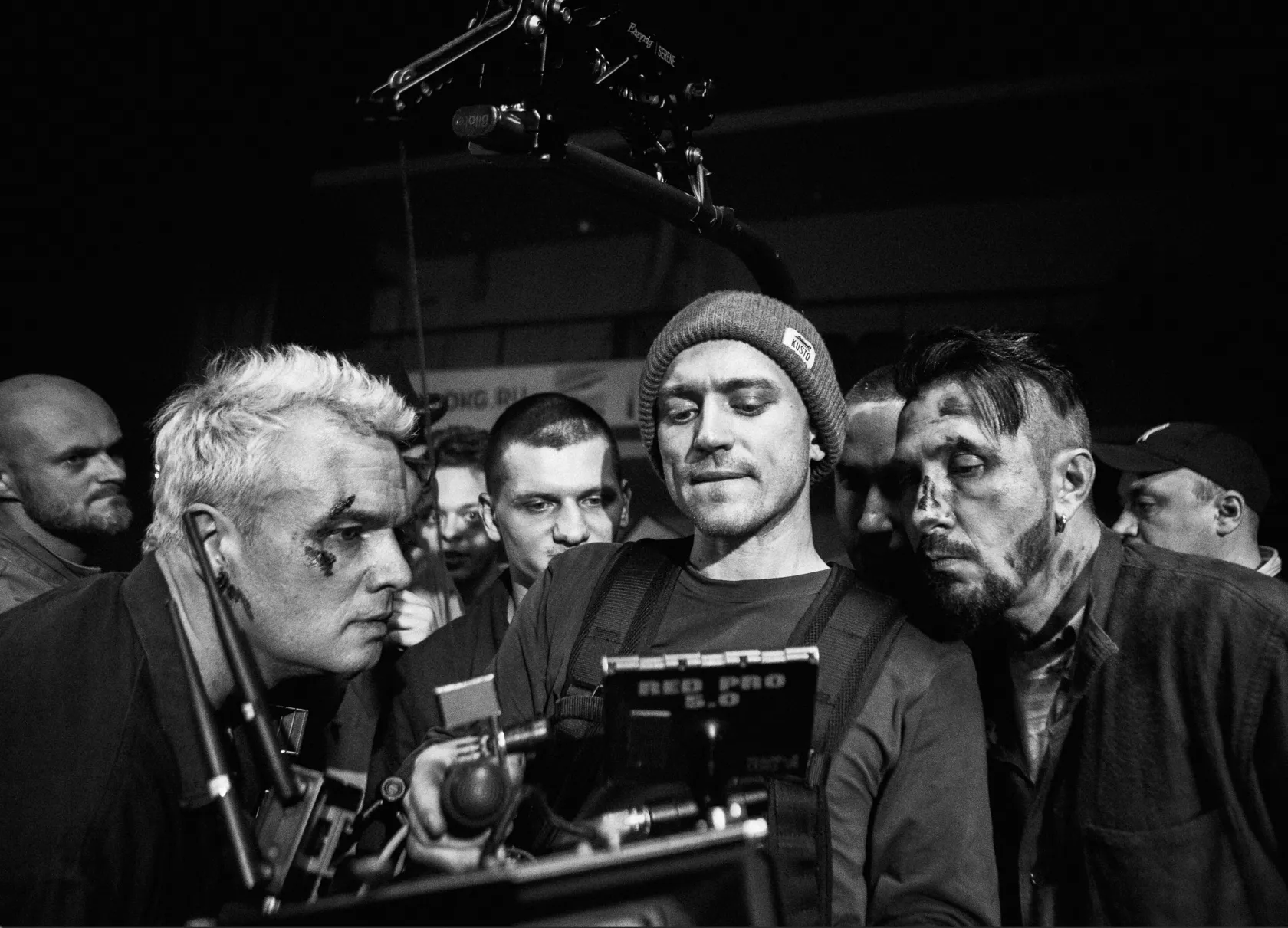 Max Golov reviewing an image with a production crew