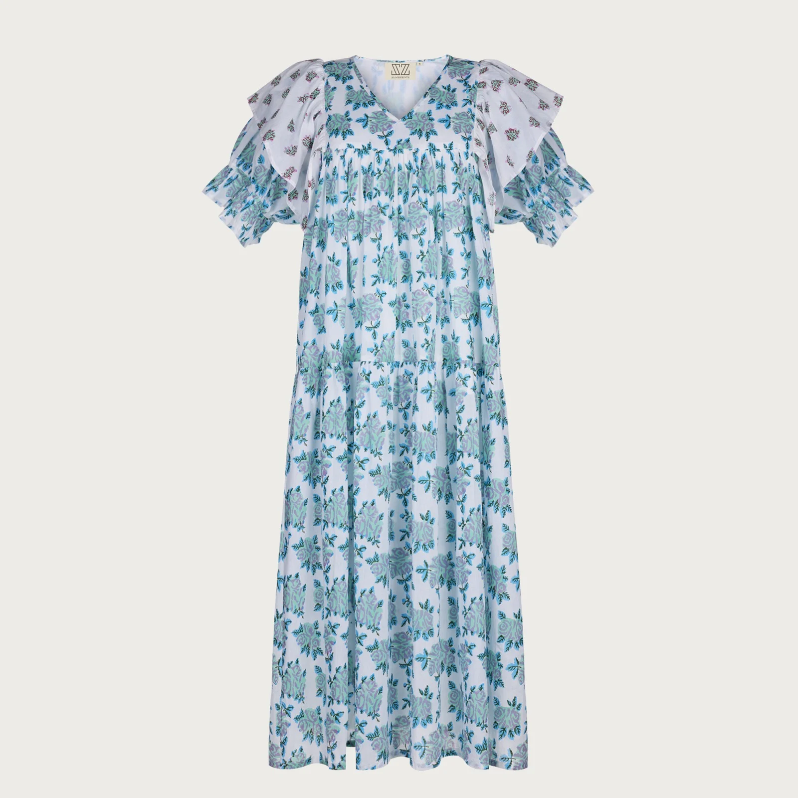 Ghost mannequin product photograph of a printed dress for SZ Blockprints